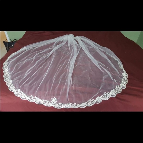 Bling! Beaded wedding veil- never worn! - Picture 3 of 5